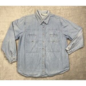 Dress Barn Women's Size L Jean Blouse Button Up Shirt Blue Long Sleeve